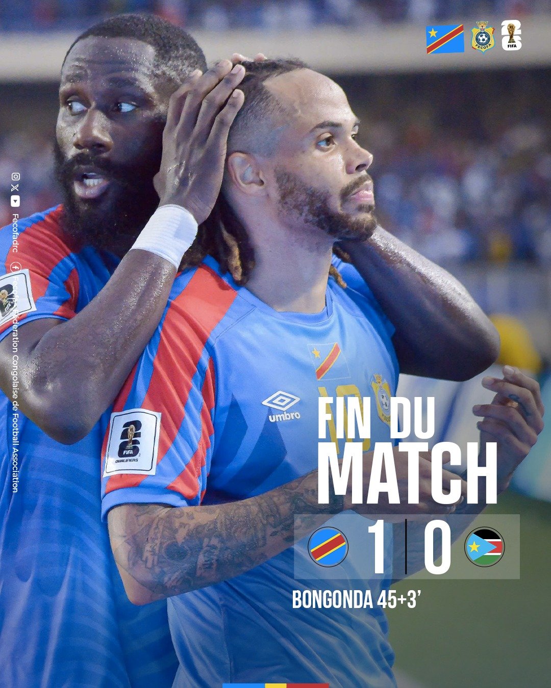 Les Léopards en bonne position pour la qualification de la Coup du Monde 2026 grâce à la victoire  face au Soudan du Sud dans un match décisif