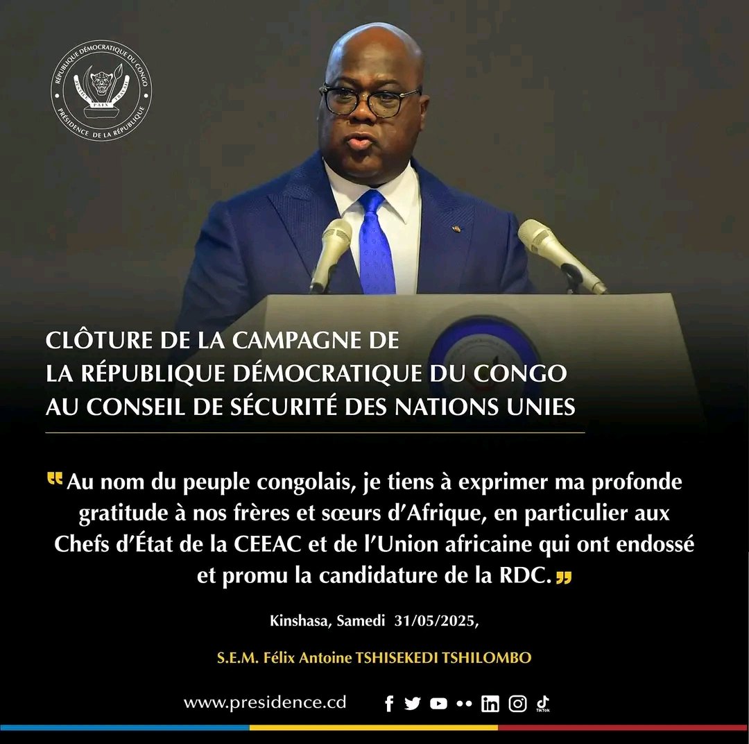 RDC| POLITIQUE : Tshisekedi clôture la campagne pour la candidature de la RDC au conseil de sécurité de l’ONU
