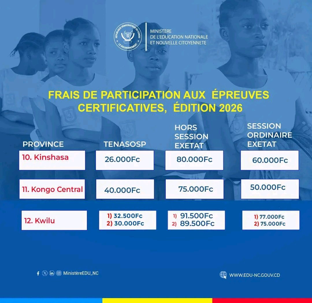 Examen d’État 2026 : le gouvernement publie les frais par province et met en garde contre les arnaques